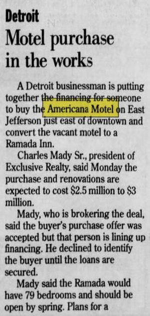 MNM Motel (American Motel, Americana Motel) - Aug 26 1997 Article On Ramada Idea